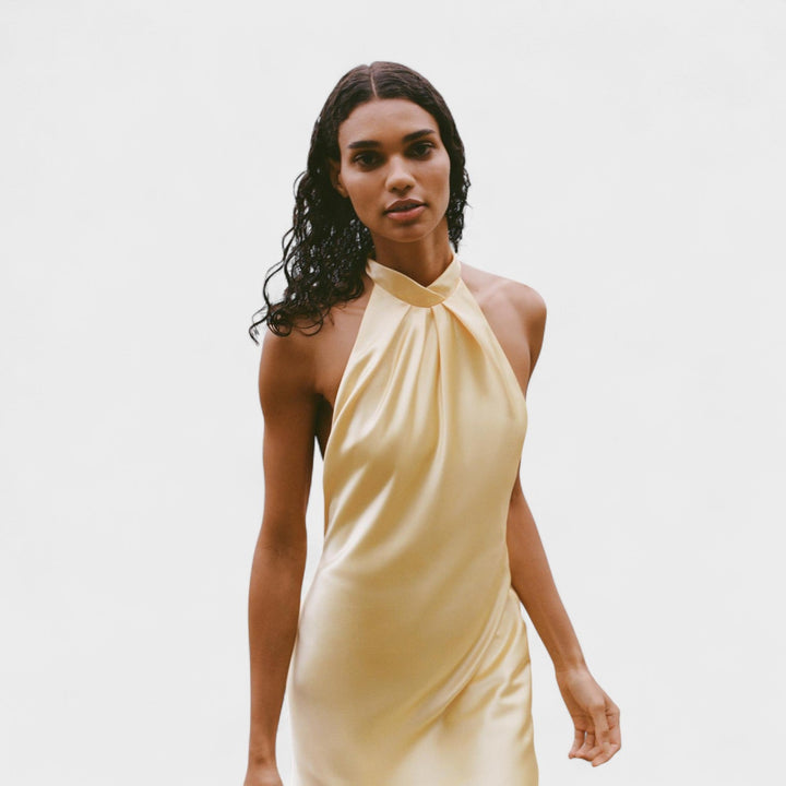 Gala – Saténové halter šaty s širokými ramínky