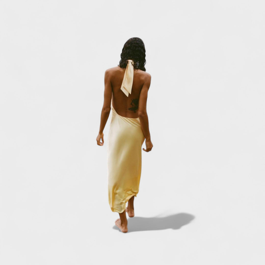 Gala – Saténové halter šaty s širokými ramínky