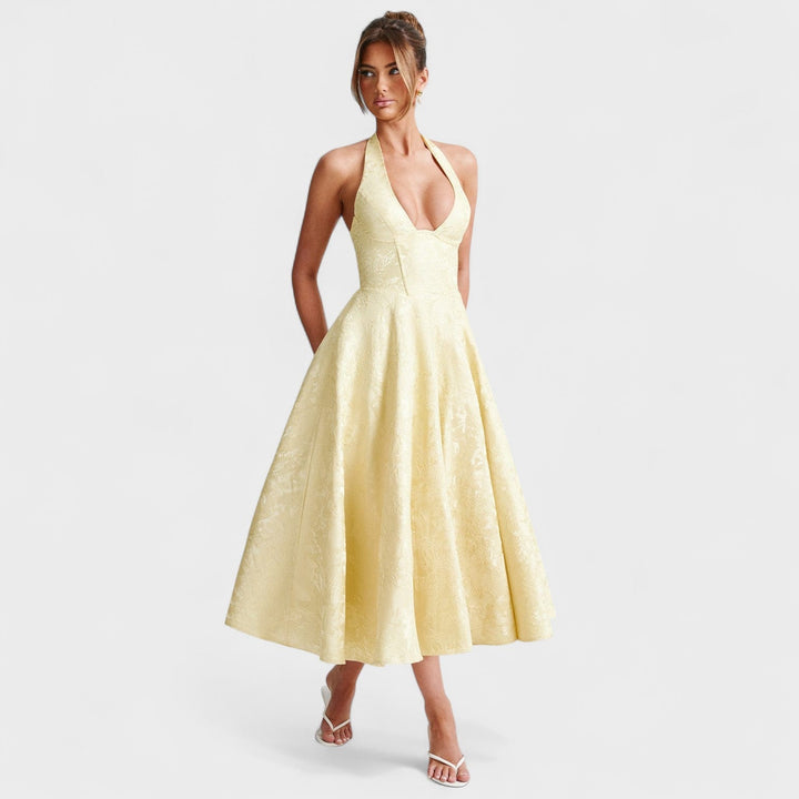 Halina - Midi šaty s korzetem a volánky