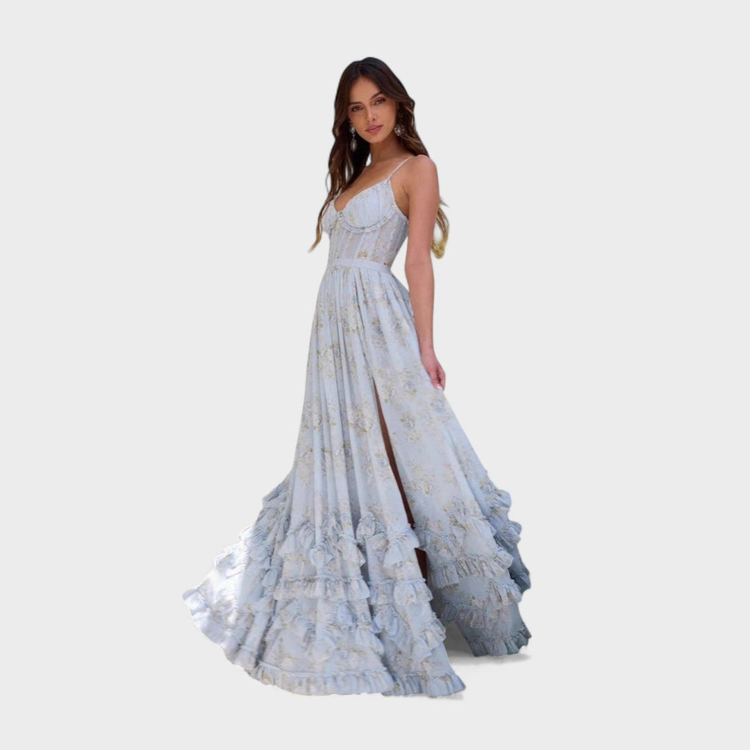 Florencia | Dlouhé bohémské šaty s rozparkem a volány