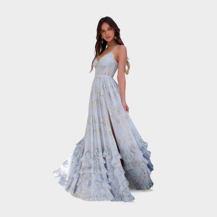 Florencia | Dlouhé bohémské šaty s rozparkem a volány