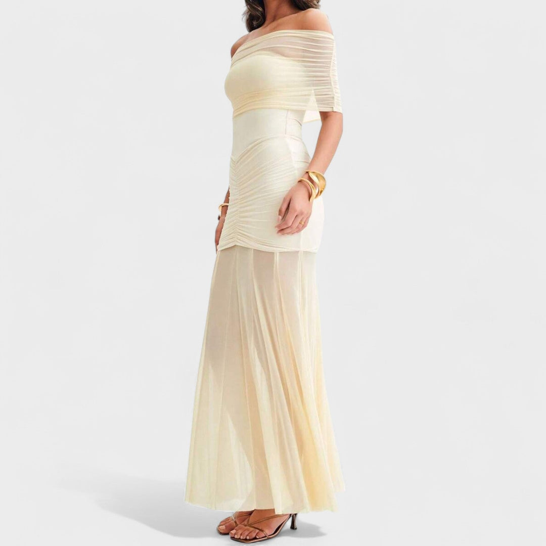 Vittoria | Dlouhé pletené šaty s odhalenými rameny