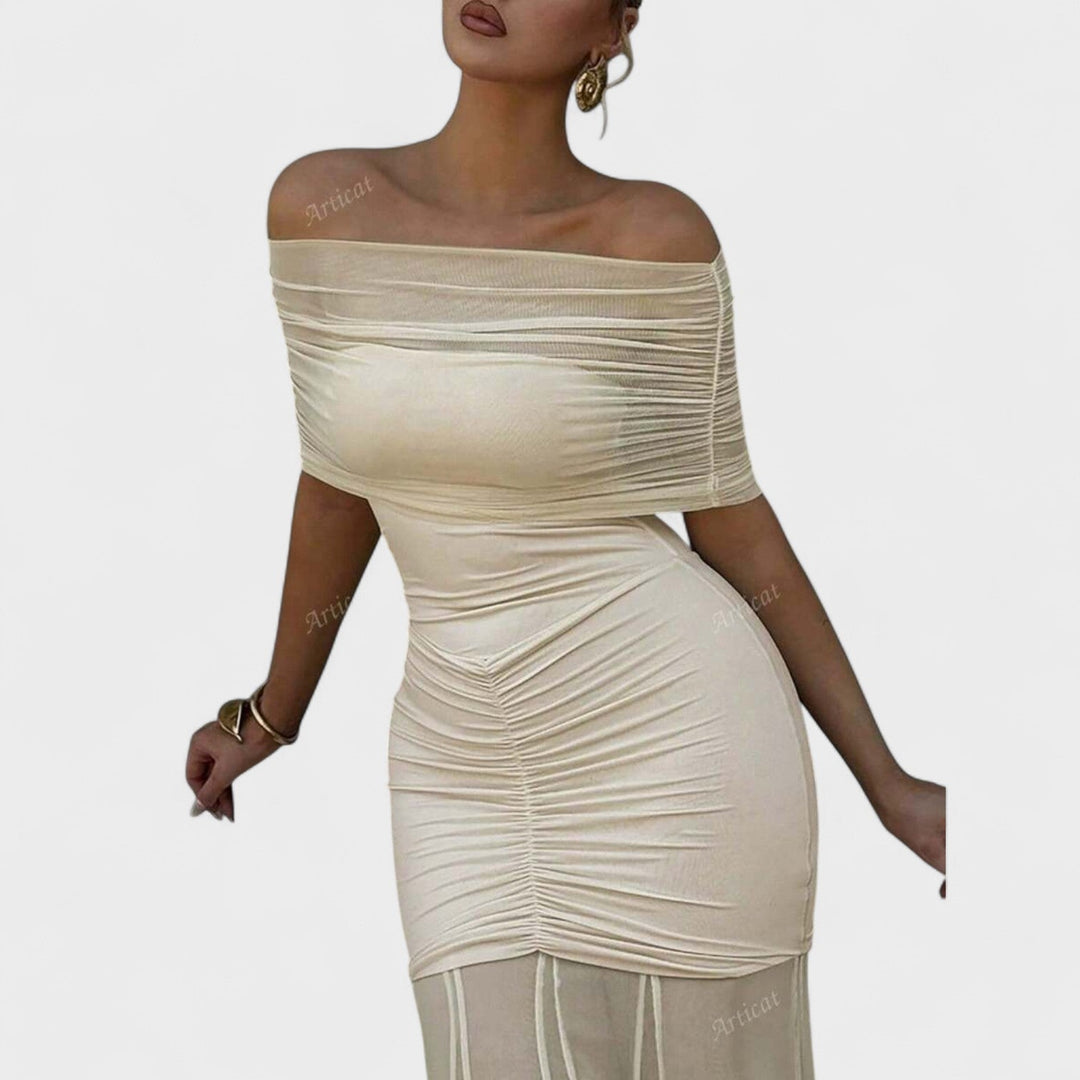 Vittoria | Dlouhé pletené šaty s odhalenými rameny