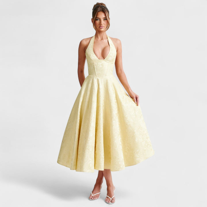 Halina - Midi šaty s korzetem a volánky