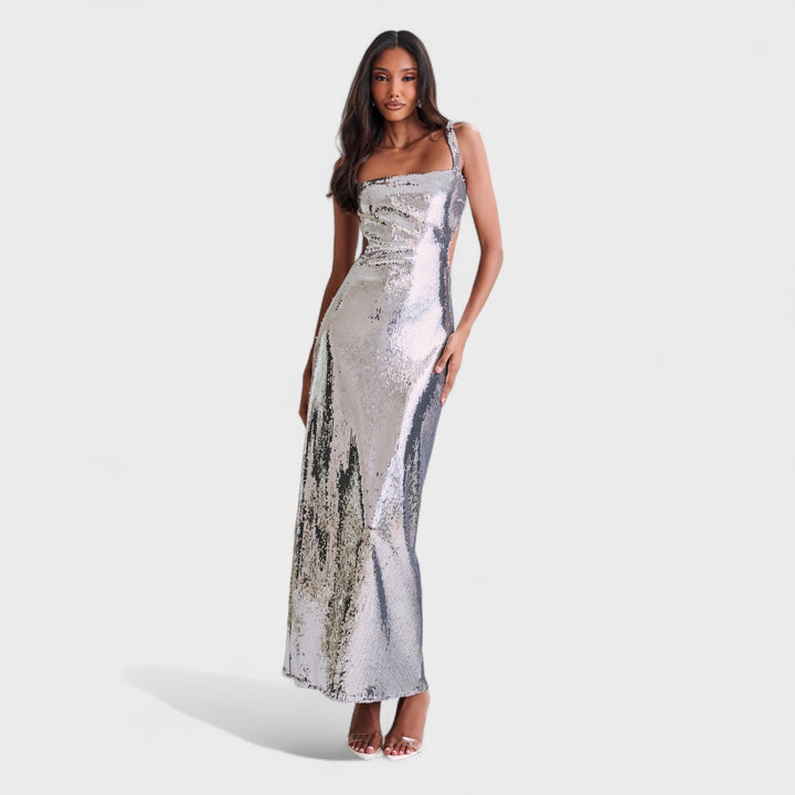 Petra | Strakaté stříbrné večerní šaty