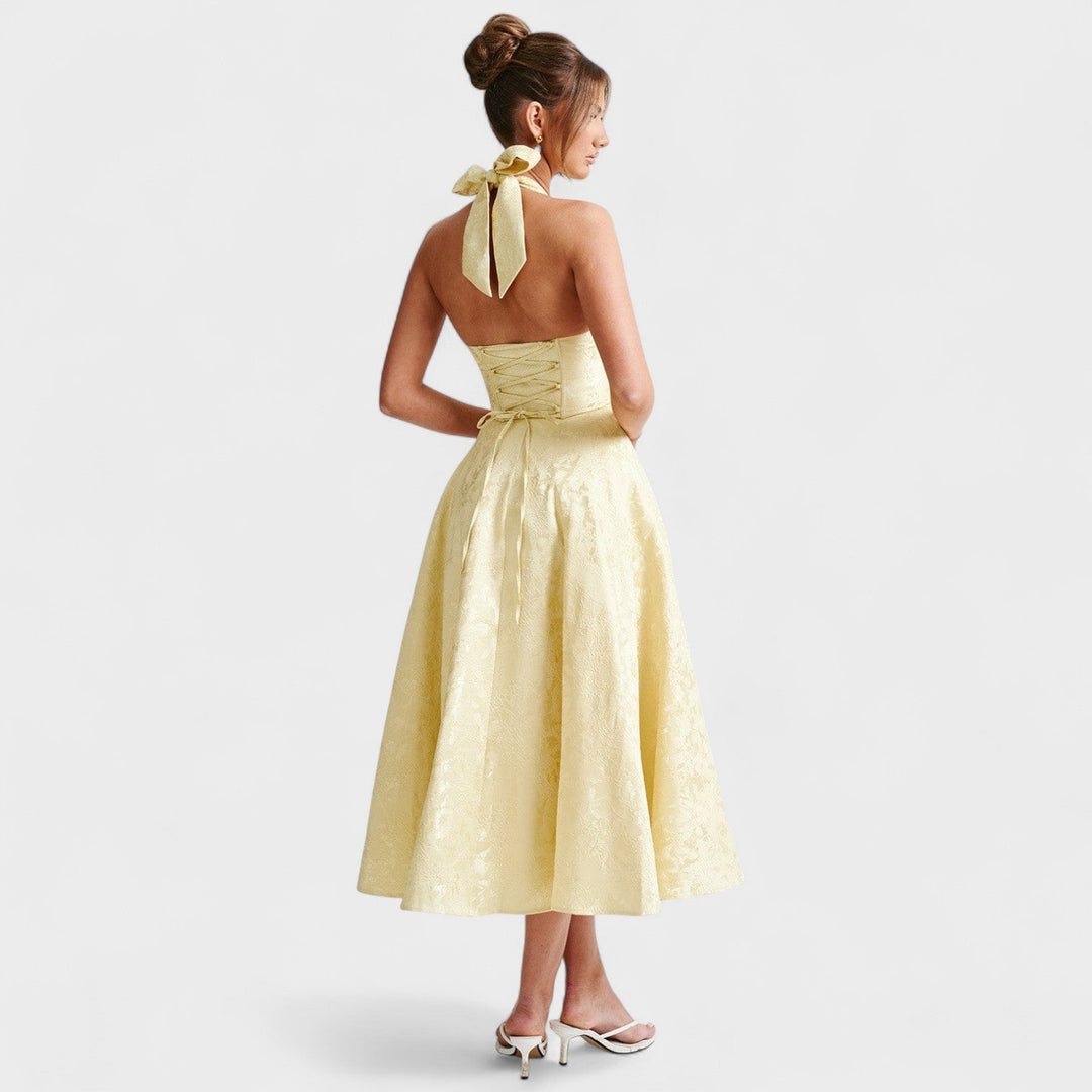 Halina - Midi šaty s korzetem a volánky