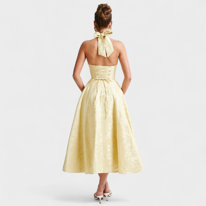 Halina - Midi šaty s korzetem a volánky