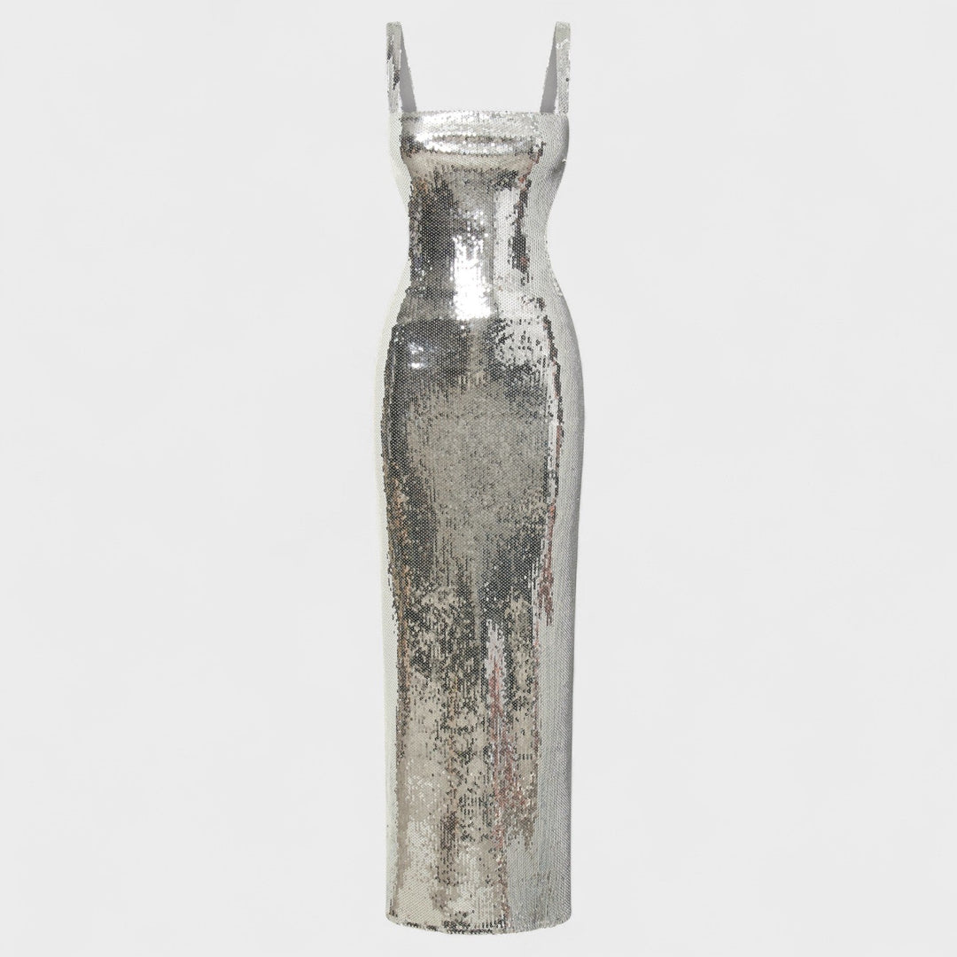 Petra | Strakaté stříbrné večerní šaty