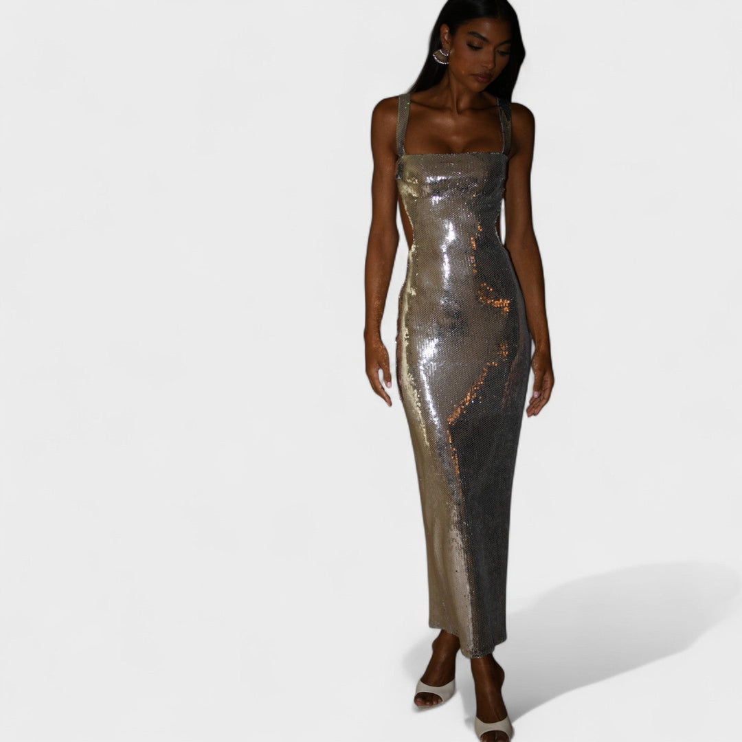 Petra | Strakaté stříbrné večerní šaty