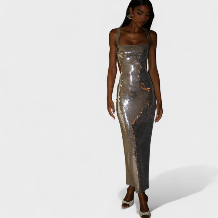 Petra | Strakaté stříbrné večerní šaty