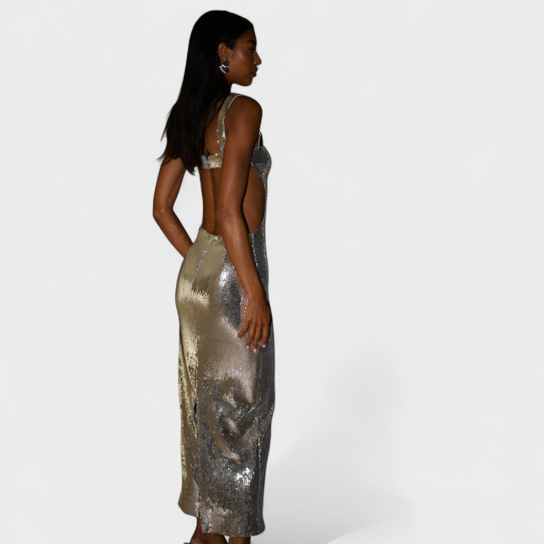 Petra | Strakaté stříbrné večerní šaty