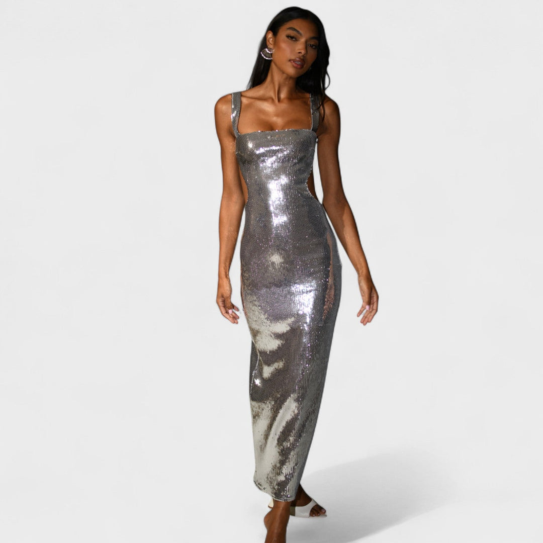 Petra | Strakaté stříbrné večerní šaty