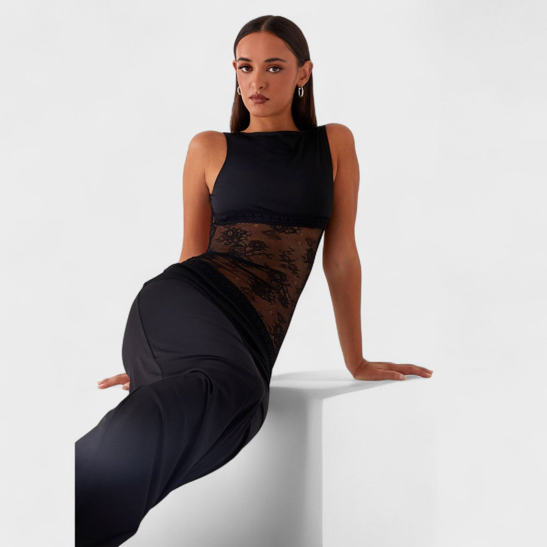 Lucinda | Dlouhé černé krajkové šaty