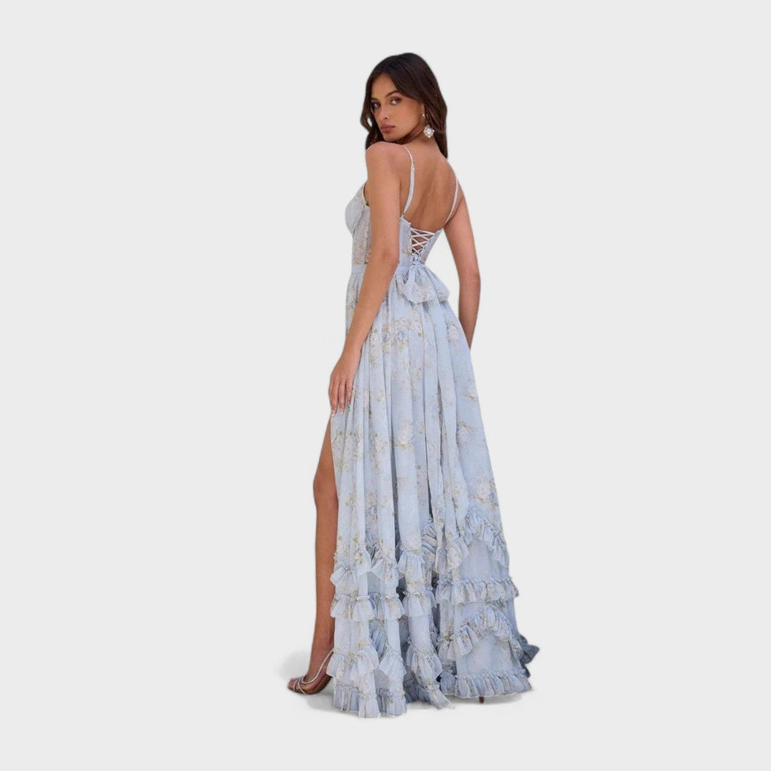 Florencia | Dlouhé bohémské šaty s rozparkem a volány