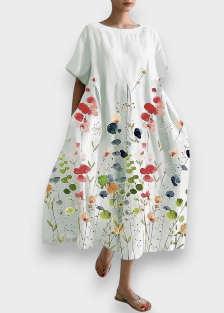 LILIANA | Volné dlouhé letní šaty s květinovým vzorem a volností pohybu