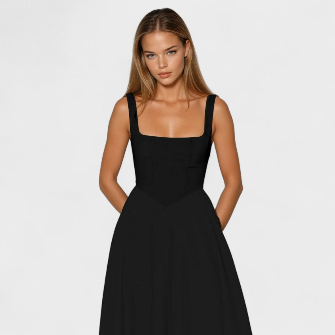 Maribel - Středně dlouhé šaty s čtvercovým výstřihem