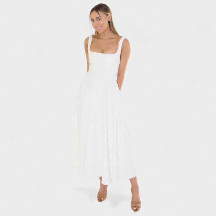 Maribel - Středně dlouhé šaty s čtvercovým výstřihem