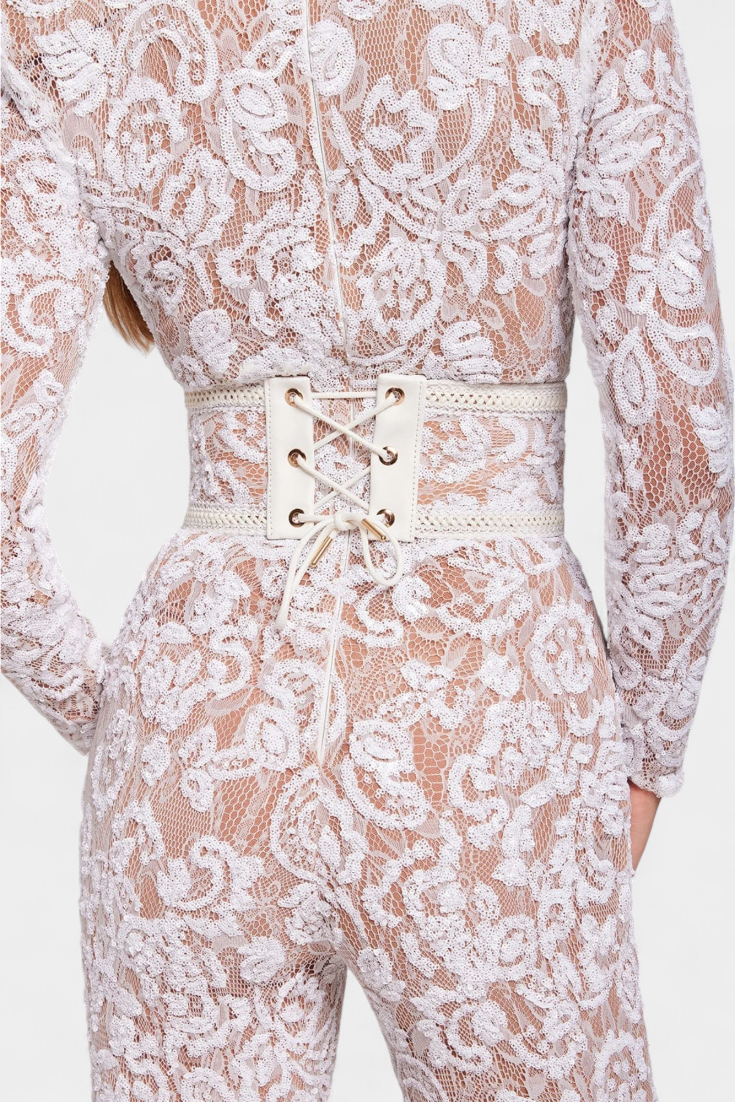 Jimena | Noční košile z krajky s flitry a páskem