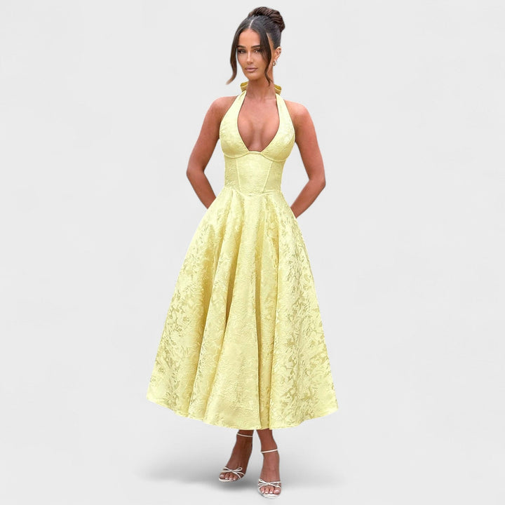 Halina - Midi šaty s korzetem a volánky