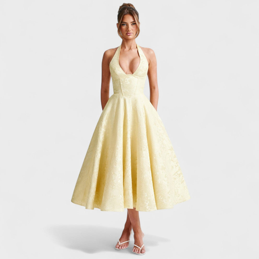 Halina - Midi šaty s korzetem a volánky