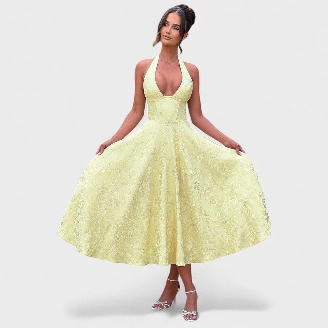 Halina - Midi šaty s korzetem a volánky