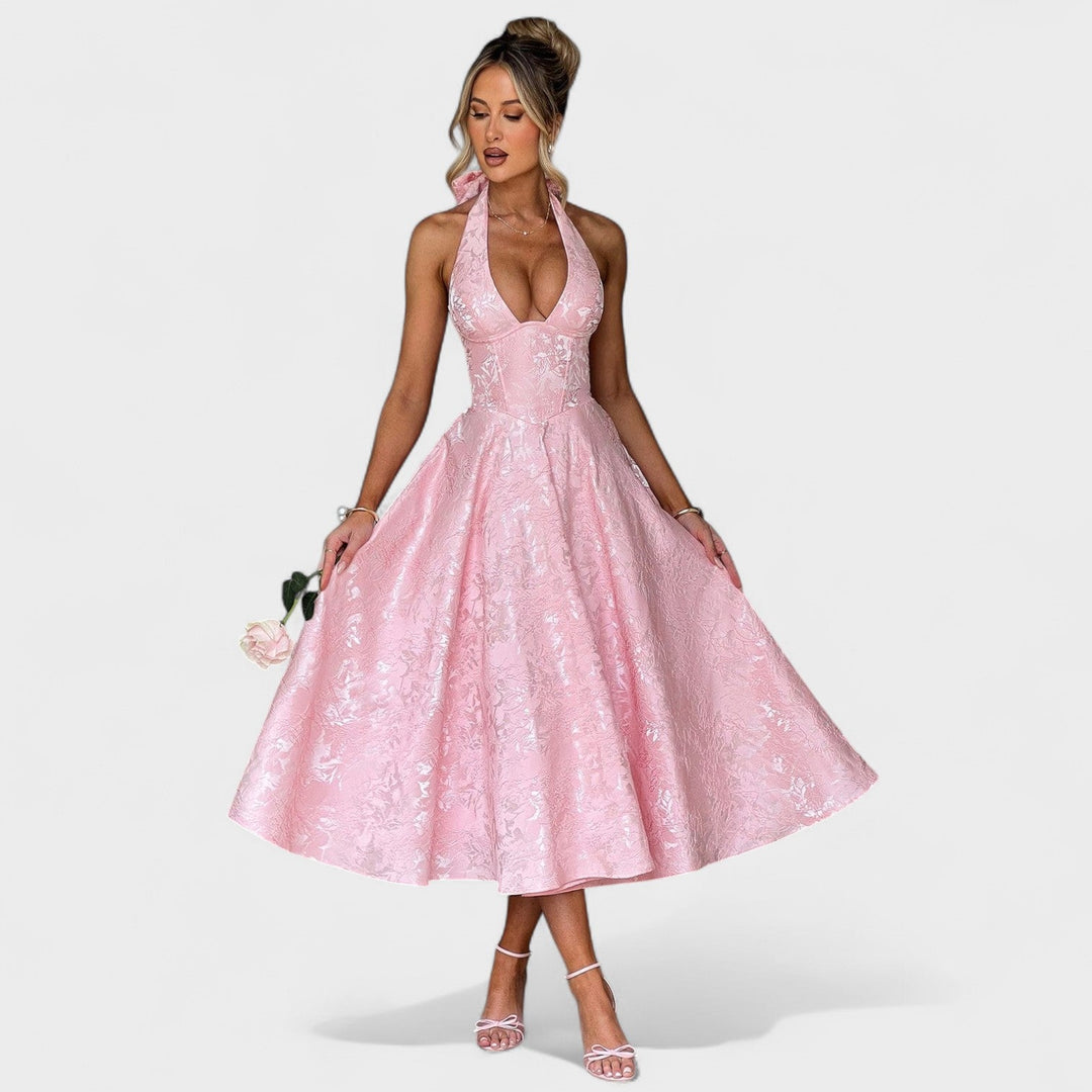 Effie - Texturované midi šaty s výstřihem do V