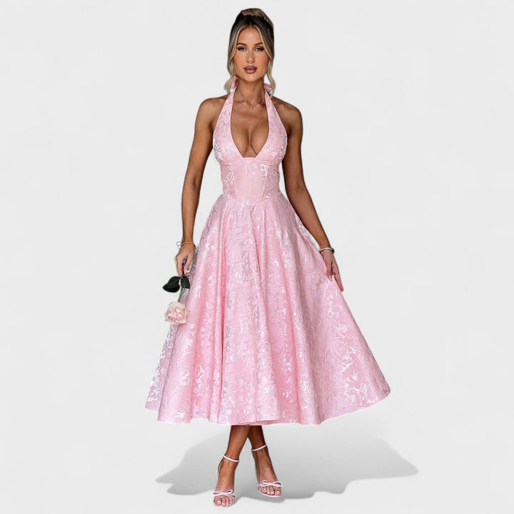 Effie - Texturované midi šaty s výstřihem do V