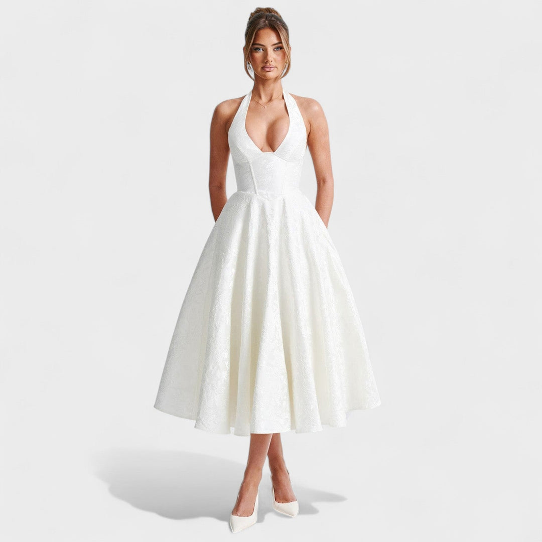 Effie - Texturované midi šaty s výstřihem do V