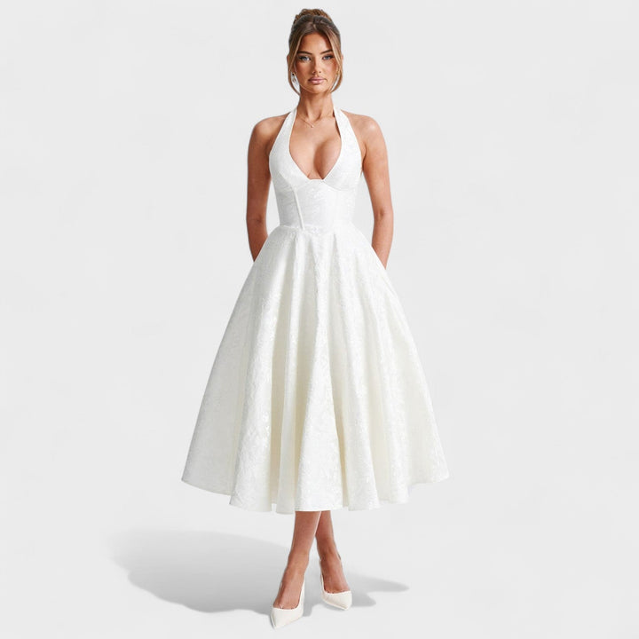 Effie - Texturované midi šaty s výstřihem do V