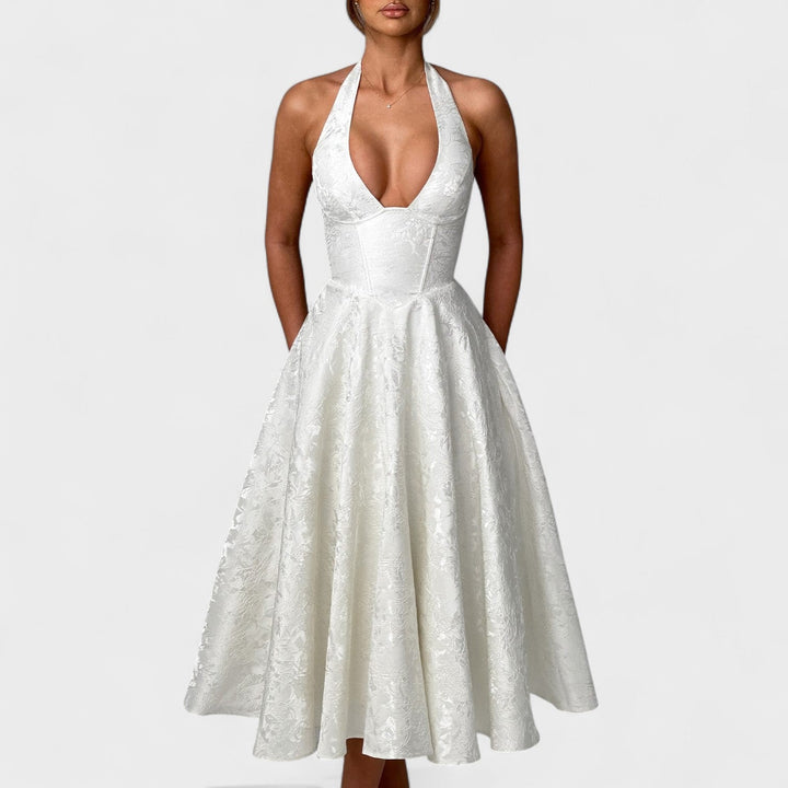 Effie - Texturované midi šaty s výstřihem do V