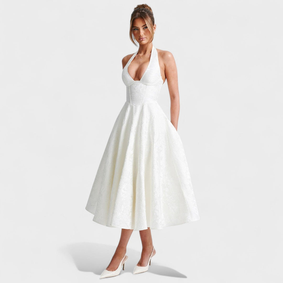 Effie - Texturované midi šaty s výstřihem do V