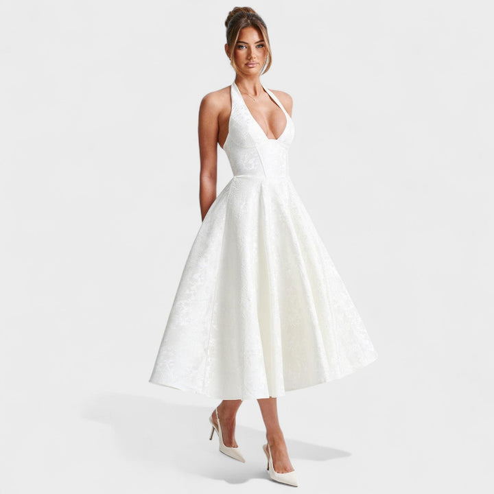 Effie - Texturované midi šaty s výstřihem do V