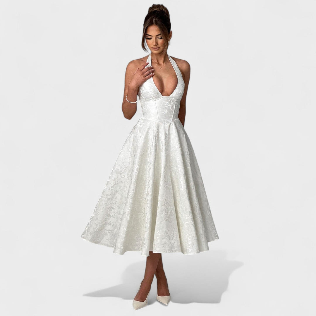 Effie - Texturované midi šaty s výstřihem do V