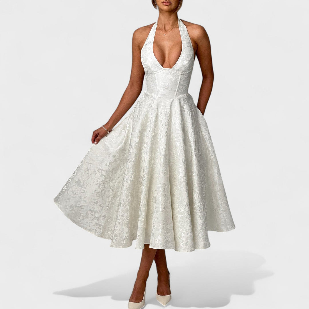 Effie - Texturované midi šaty s výstřihem do V