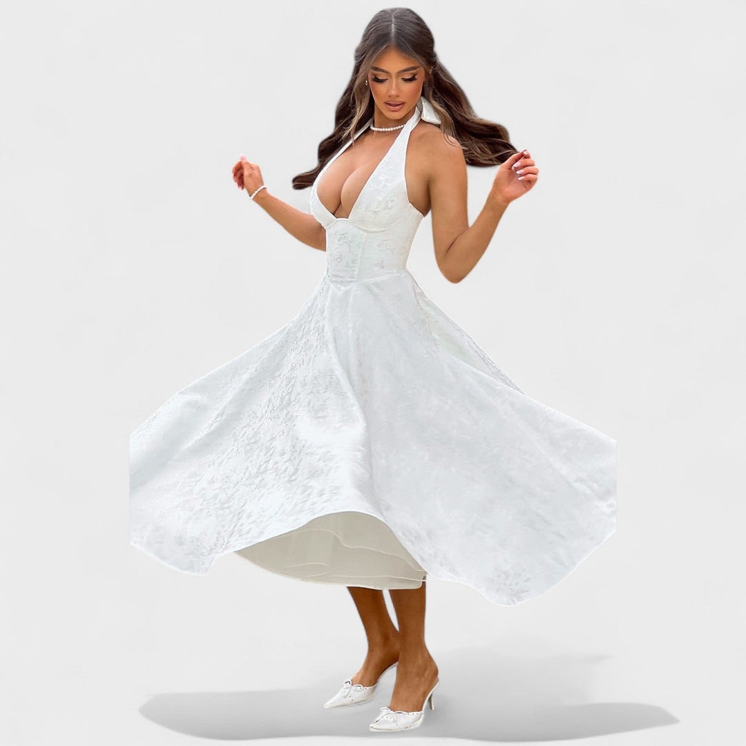 Effie - Texturované midi šaty s výstřihem do V