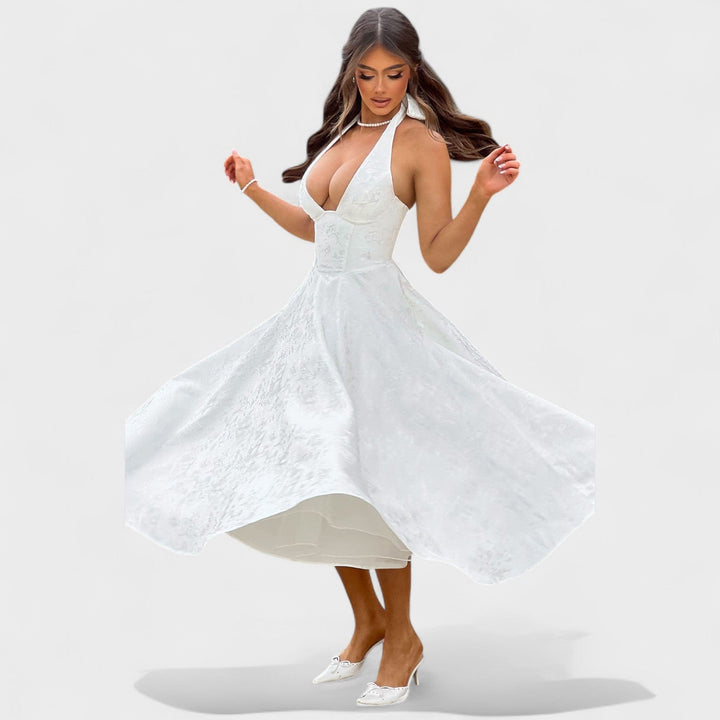 Effie - Texturované midi šaty s výstřihem do V