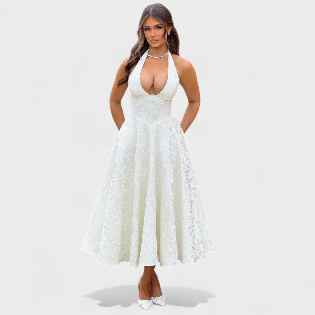 Effie - Texturované midi šaty s výstřihem do V