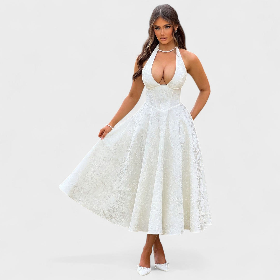 Effie - Texturované midi šaty s výstřihem do V