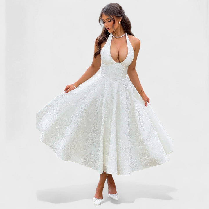 Effie - Texturované midi šaty s výstřihem do V