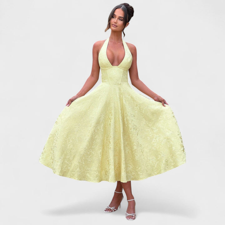 Effie - Texturované midi šaty s výstřihem do V