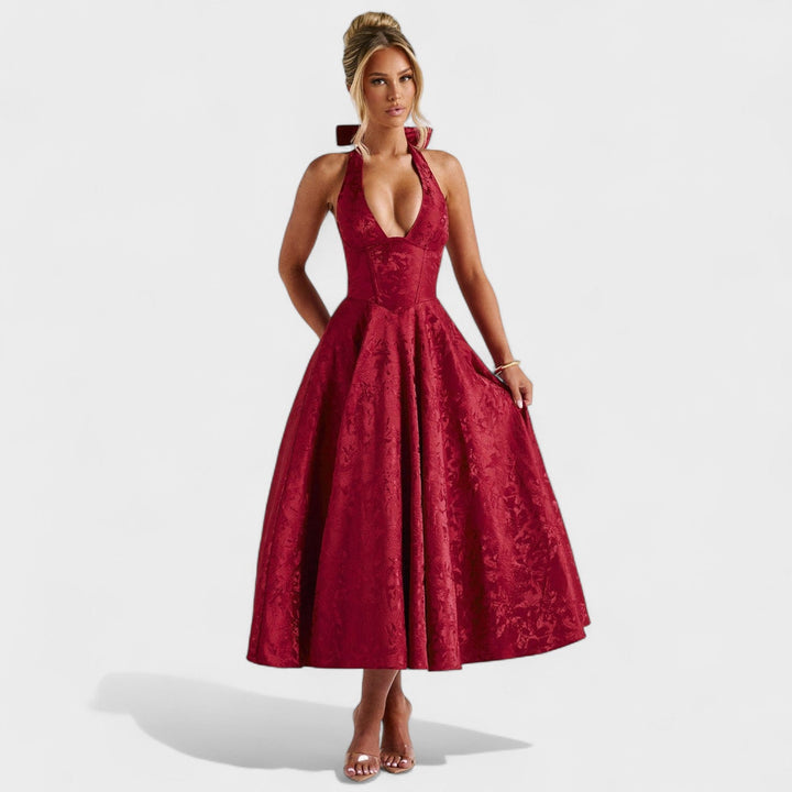 Effie - Texturované midi šaty s výstřihem do V