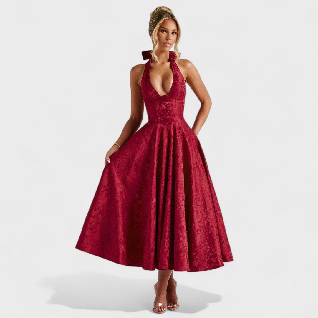 Effie - Texturované midi šaty s výstřihem do V