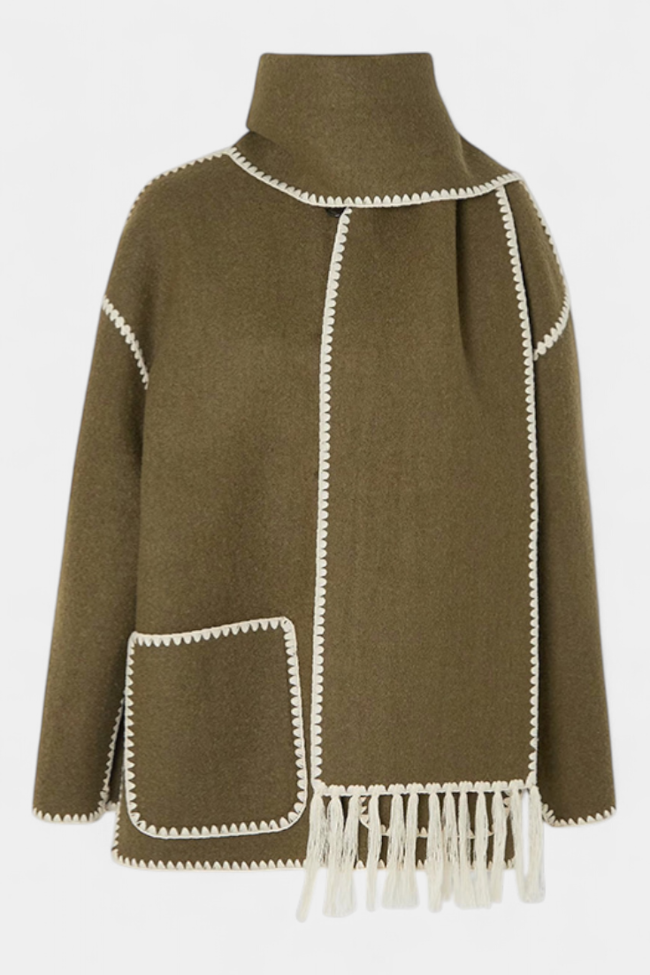 Pauline | Volné Ramínko Kabát s Pruženou s Kapucí s Fringing