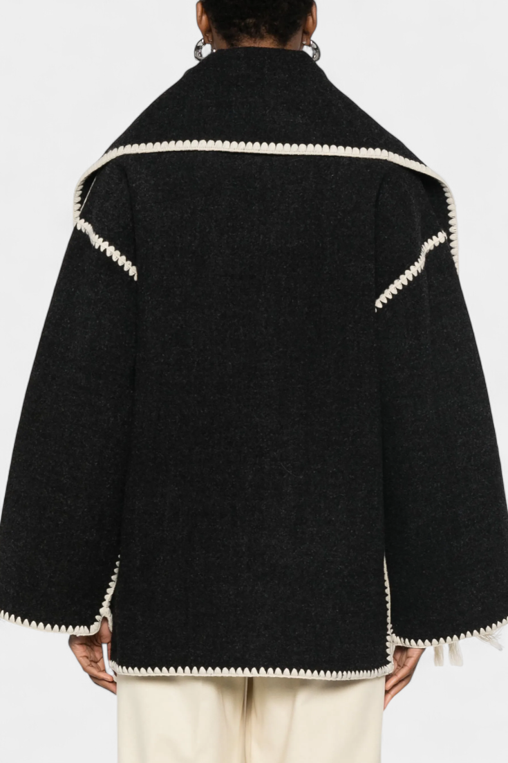 Pauline | Volné Ramínko Kabát s Pruženou s Kapucí s Fringing