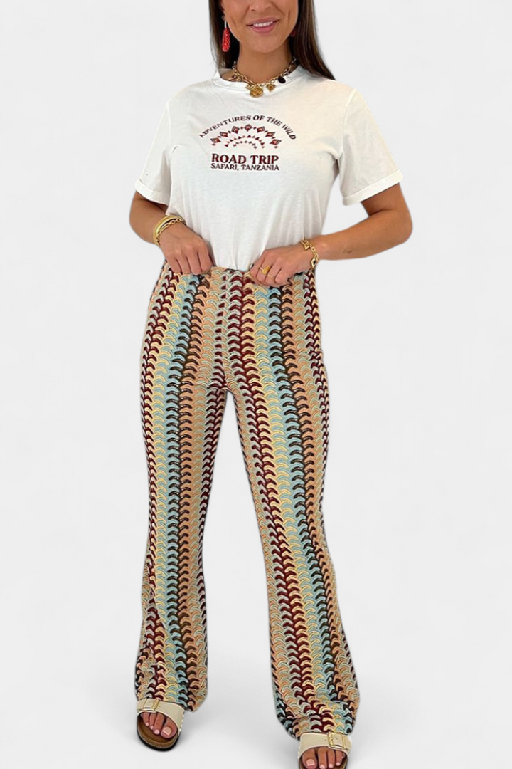 Carlie | Rozšířené kalhoty s retro potiskem