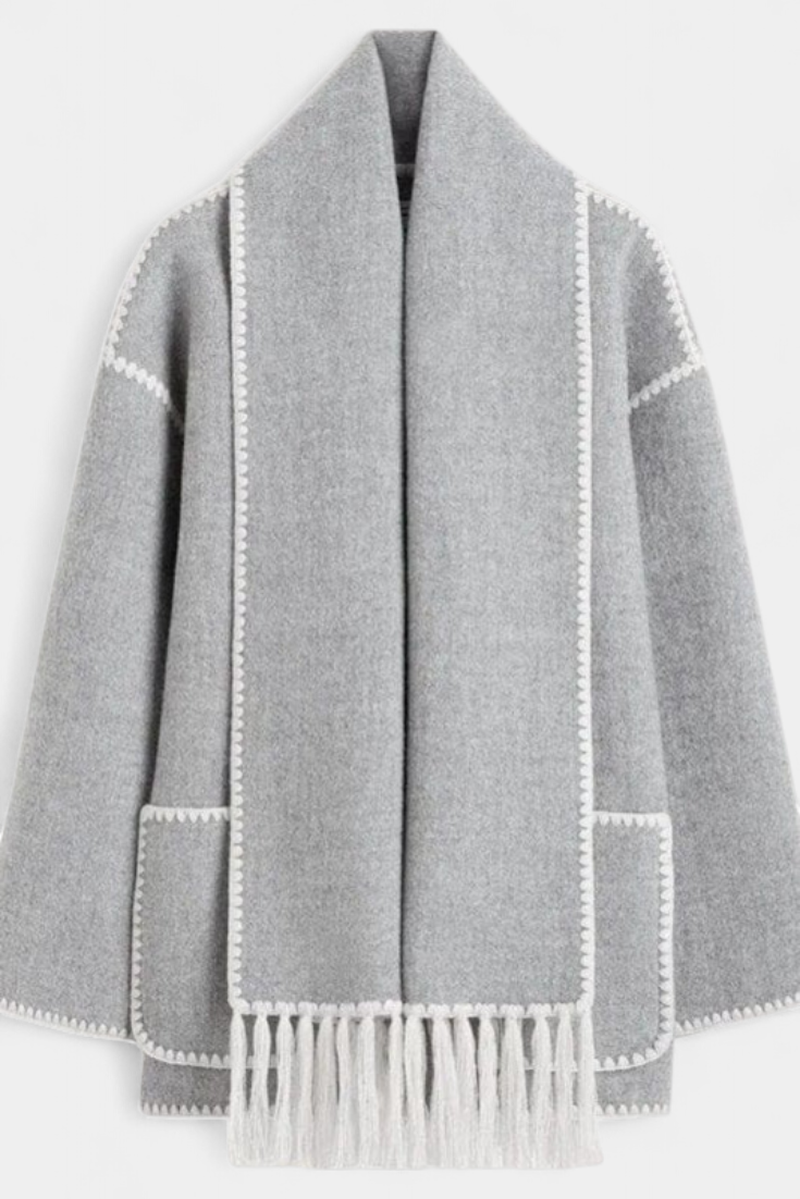 Pauline | Volné Ramínko Kabát s Pruženou s Kapucí s Fringing