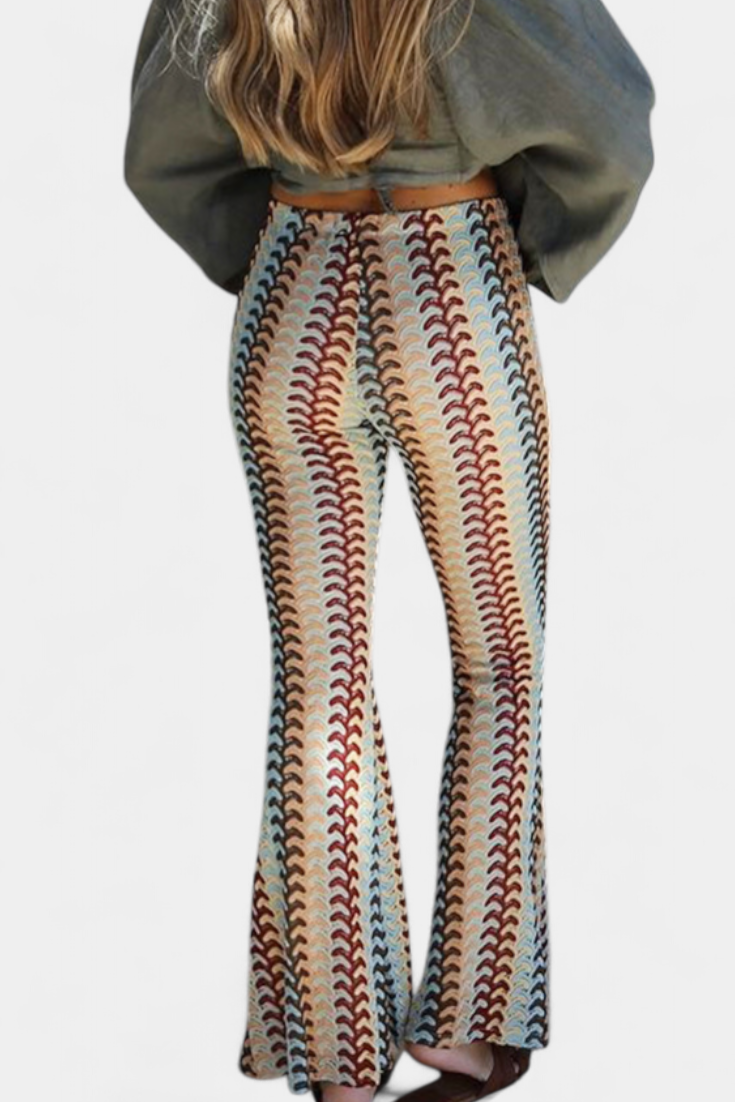 Carlie | Rozšířené kalhoty s retro potiskem