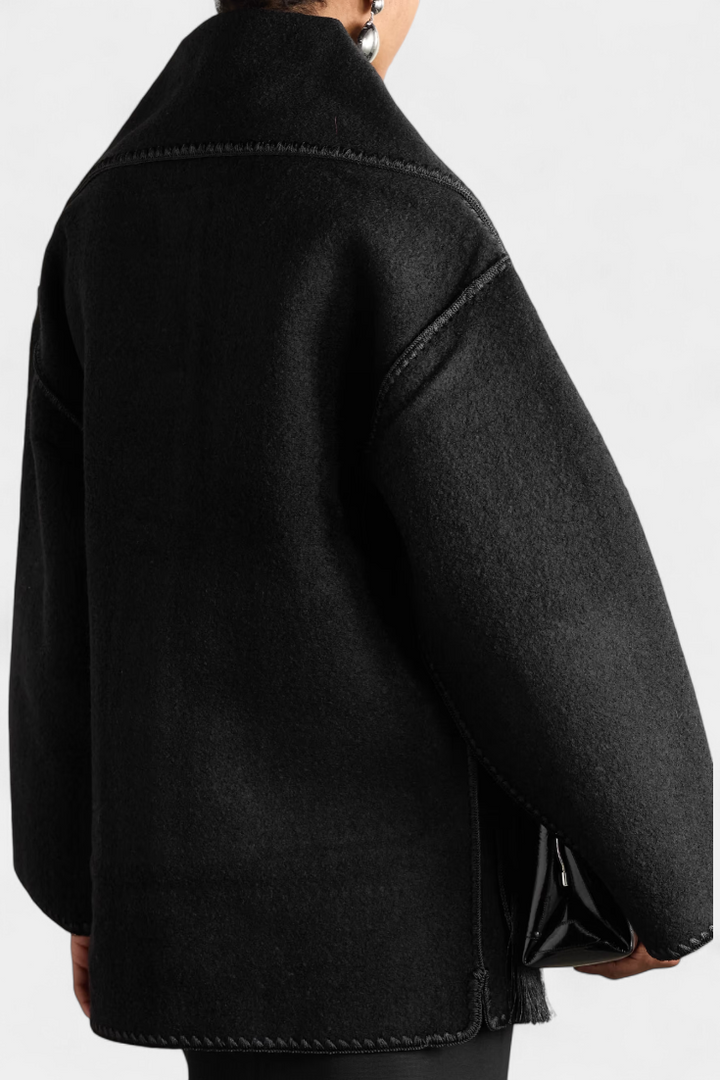 Pauline | Volné Ramínko Kabát s Pruženou s Kapucí s Fringing