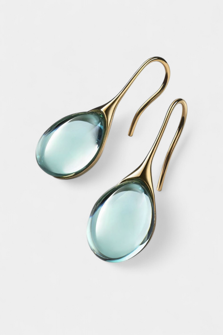 Visací náušnice v podobě skleněných kapek zlaté a stříbrné