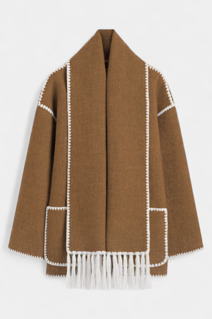 Pauline | Volné Ramínko Kabát s Pruženou s Kapucí s Fringing